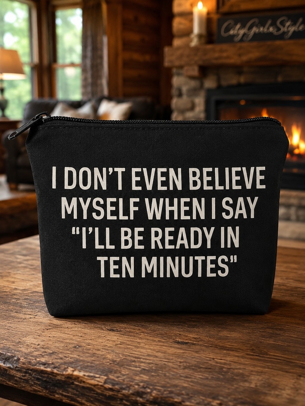 Black Canvas Toiletry Pouch with Humorous Quote